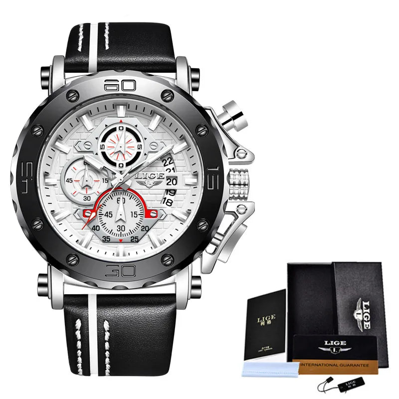 New Business Learther Mens Watches Top Brand Luxury Quartz Watch For Men Waterproof Sport Big Dial Military Wristwatch - MOBITECH  WATCH