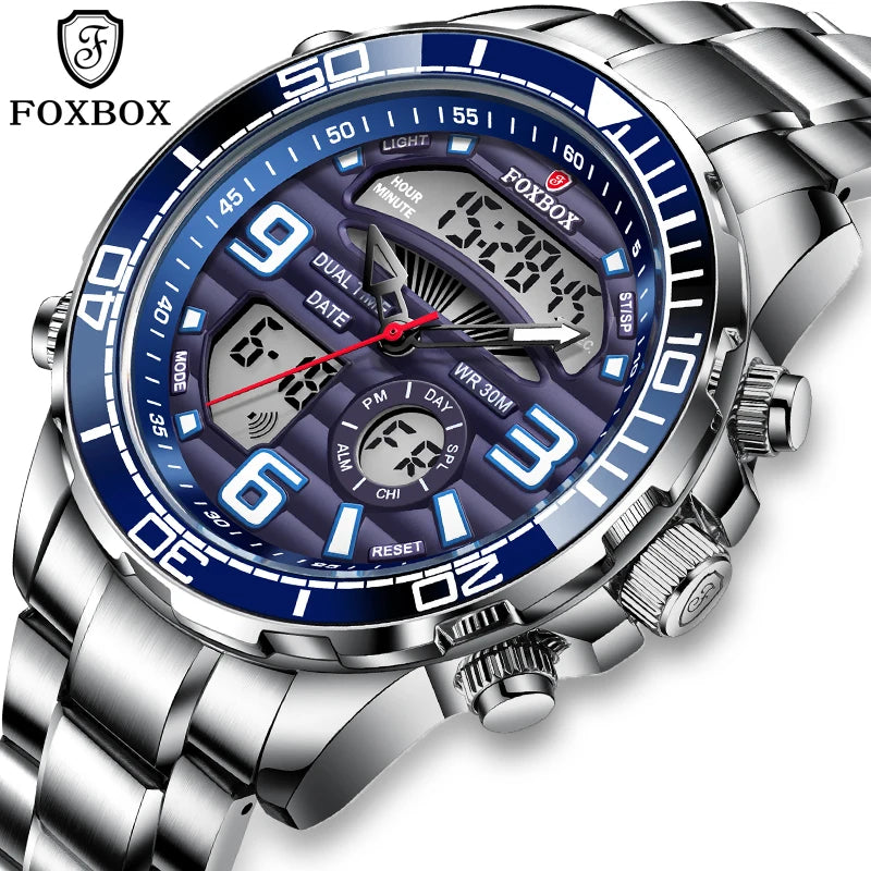 Foxbox Digital Mens Watches Top Luxury Sport Quartz Wristwatch For Men All Steel Military Waterproof Clock+Box - MOBITECH  WATCH