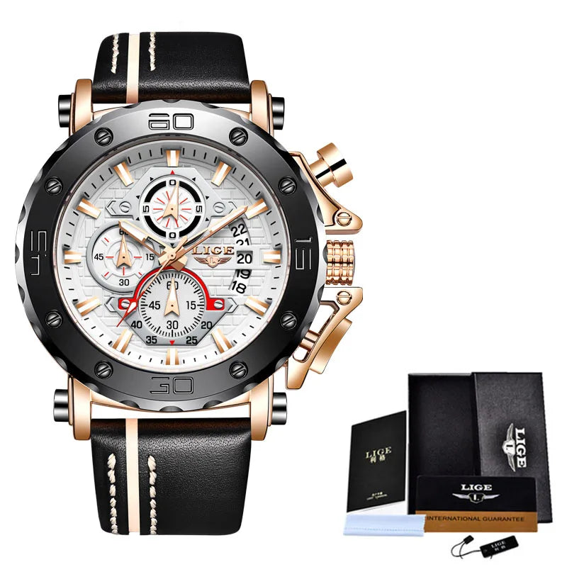 New Business Learther Mens Watches Top Brand Luxury Quartz Watch For Men Waterproof Sport Big Dial Military Wristwatch - MOBITECH  WATCH