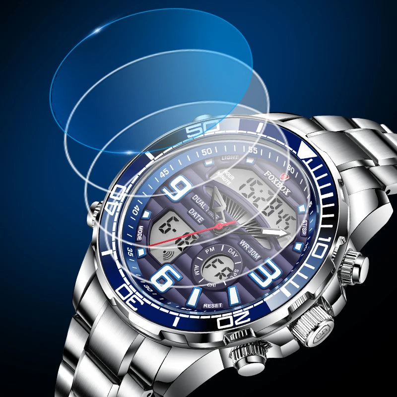 Foxbox Digital Mens Watches Top Luxury Sport Quartz Wristwatch For Men All Steel Military Waterproof Clock+Box - MOBITECH  WATCH