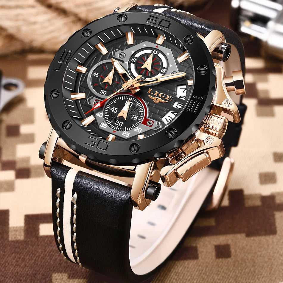 New Business Learther Mens Watches Top Brand Luxury Quartz Watch For Men Waterproof Sport Big Dial Military Wristwatch - MOBITECH  WATCH