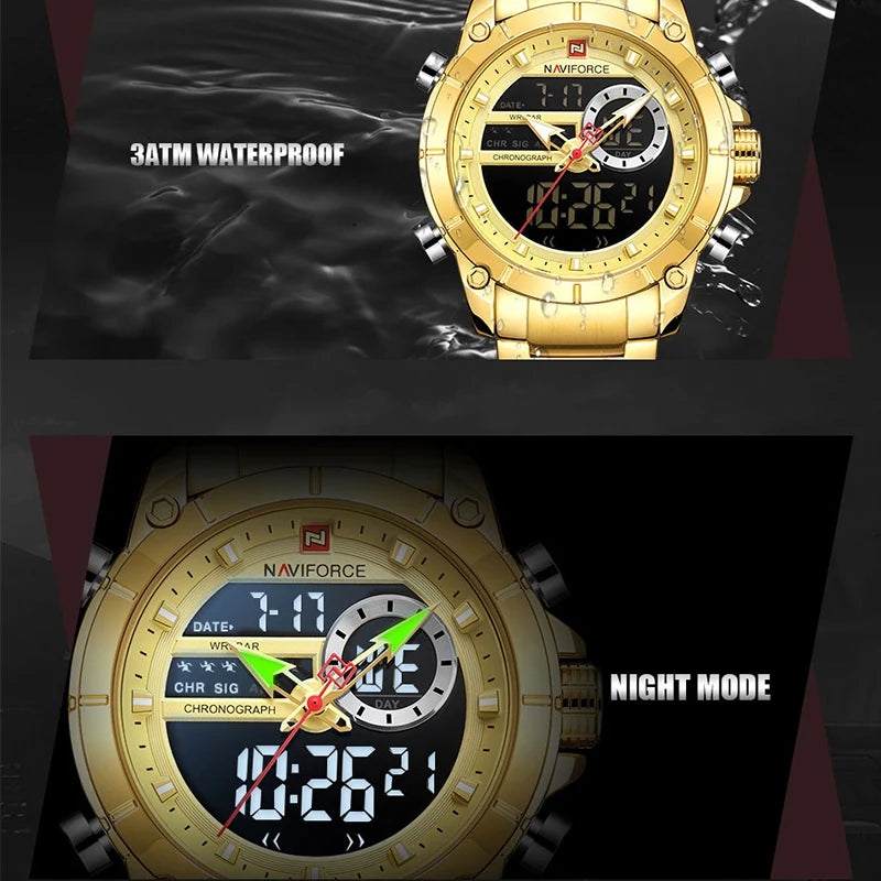 NAVIFORCE 9163 Luxury Original Sport Wrist Watch For Men Quartz Steel Waterproof Dual Display Military Watches Relogio Masculino - MOBITECH  WATCH