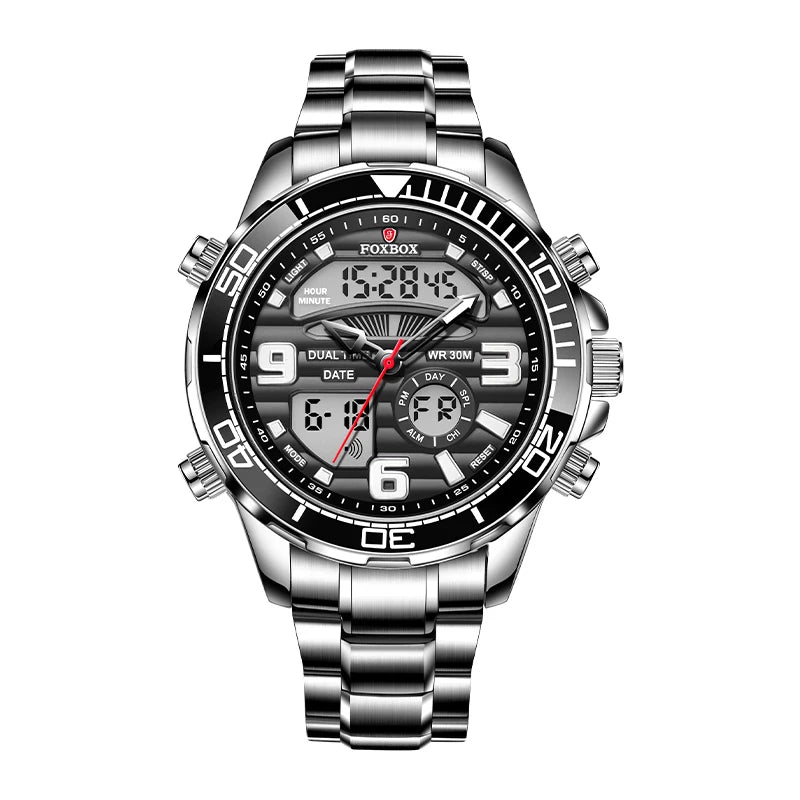 Foxbox Digital Mens Watches Top Luxury Sport Quartz Wristwatch For Men All Steel Military Waterproof Clock+Box - MOBITECH  WATCH