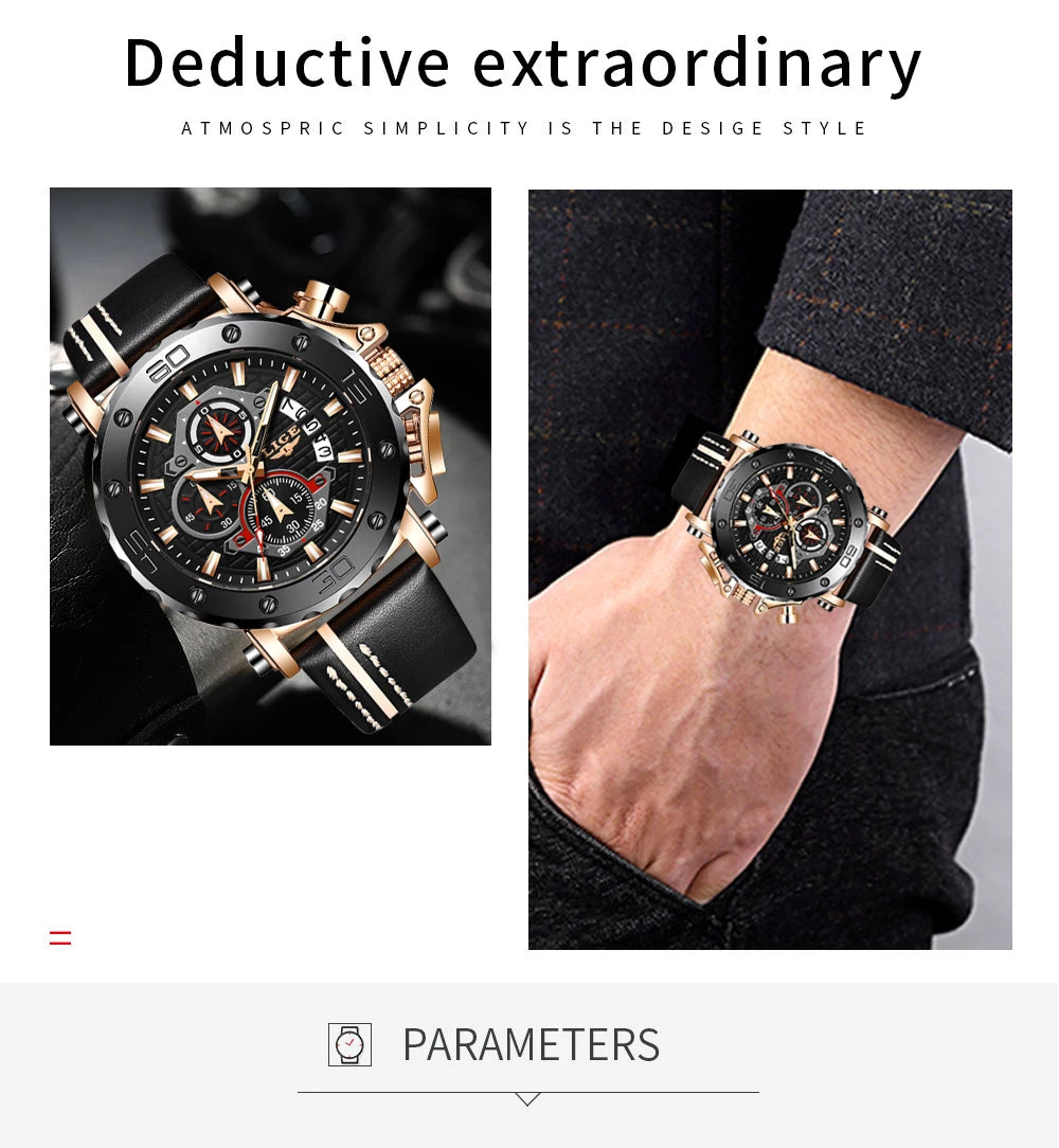 New Business Learther Mens Watches Top Brand Luxury Quartz Watch For Men Waterproof Sport Big Dial Military Wristwatch - MOBITECH  WATCH