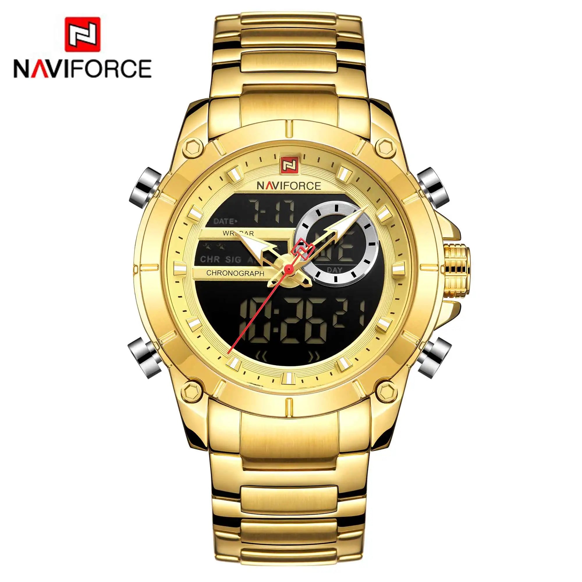 NAVIFORCE 9163 Luxury Original Sport Wrist Watch For Men Quartz Steel Waterproof Dual Display Military Watches Relogio Masculino - MOBITECH  WATCH