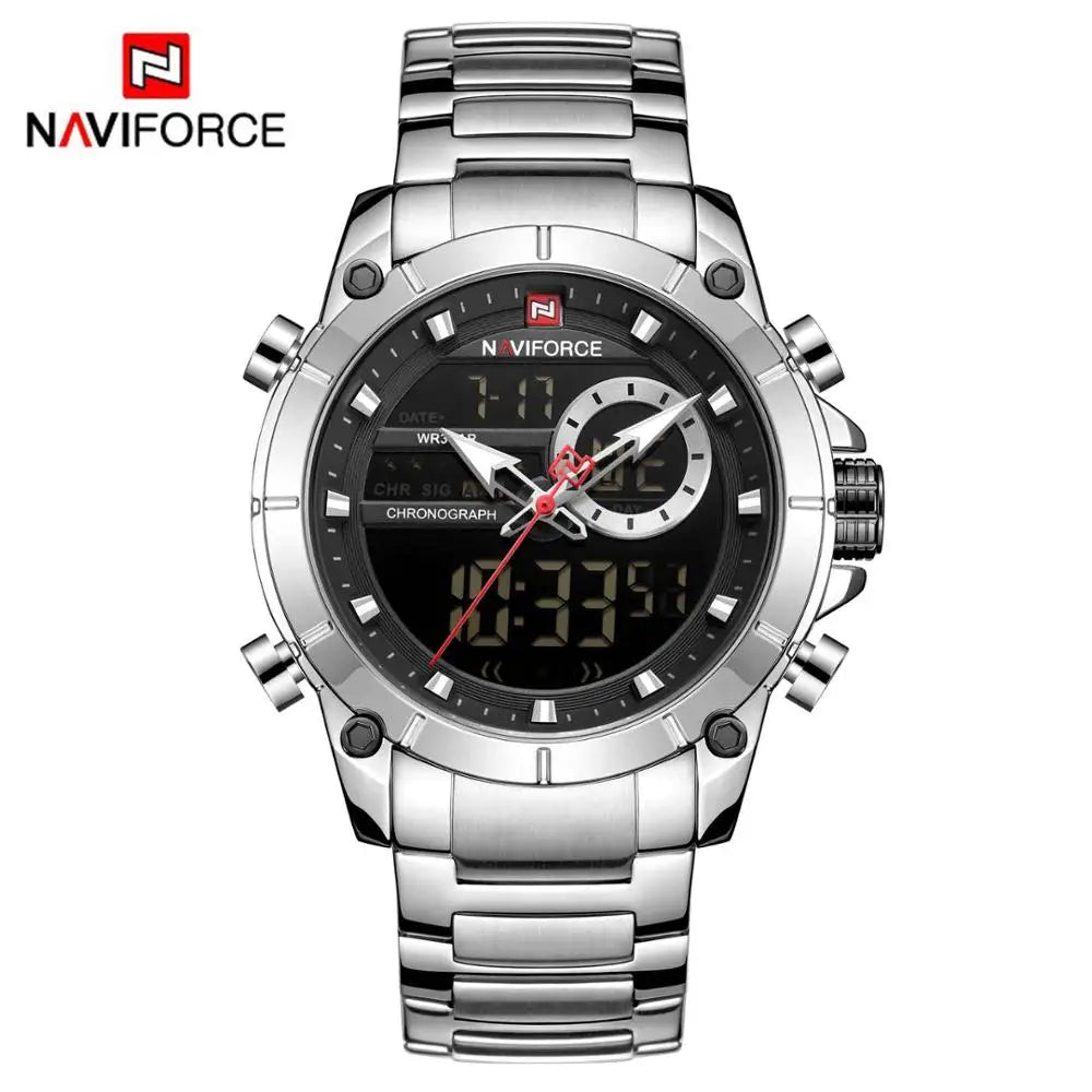 NAVIFORCE 9163 Luxury Original Sport Wrist Watch For Men Quartz Steel Waterproof Dual Display Military Watches Relogio Masculino - MOBITECH  WATCH