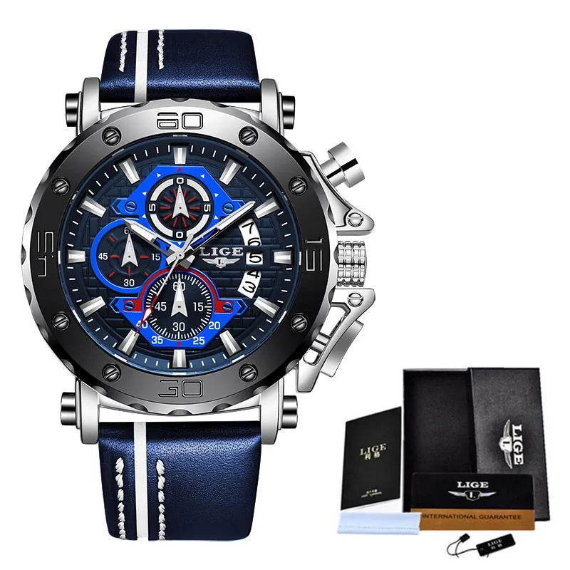 New Business Learther Mens Watches Top Brand Luxury Quartz Watch For Men Waterproof Sport Big Dial Military Wristwatch - MOBITECH  WATCH