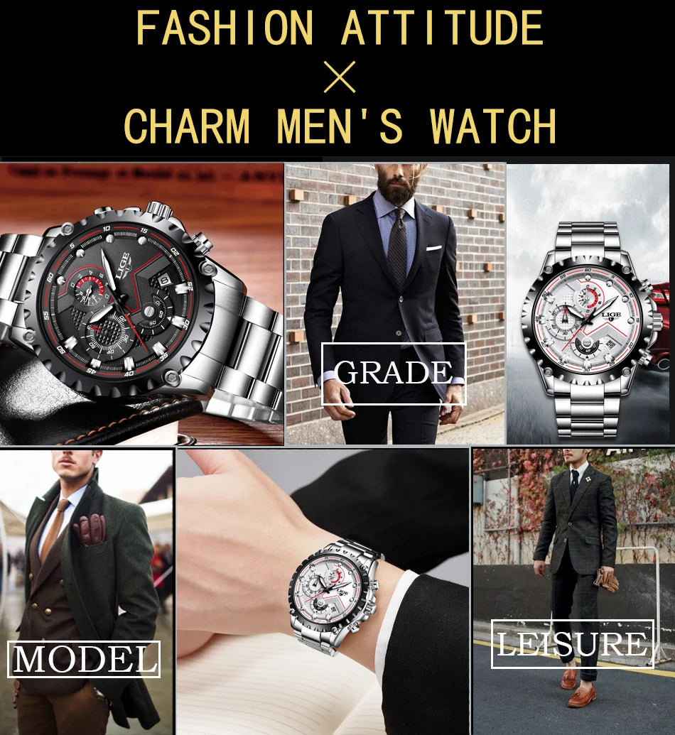 2025  Men Watch Fashion Quartz Watch Mens Top Brand Luxury All Steel Business Waterproof Sport Watch Relogio Masculino+BOX - MOBITECH  WATCH