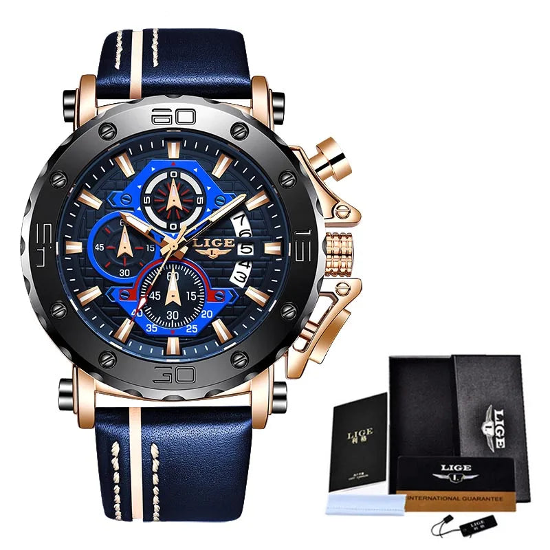 New Business Learther Mens Watches Top Brand Luxury Quartz Watch For Men Waterproof Sport Big Dial Military Wristwatch - MOBITECH  WATCH