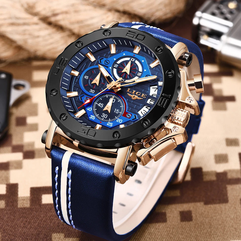 New Business Learther Mens Watches Top Brand Luxury Quartz Watch For Men Waterproof Sport Big Dial Military Wristwatch - MOBITECH  WATCH