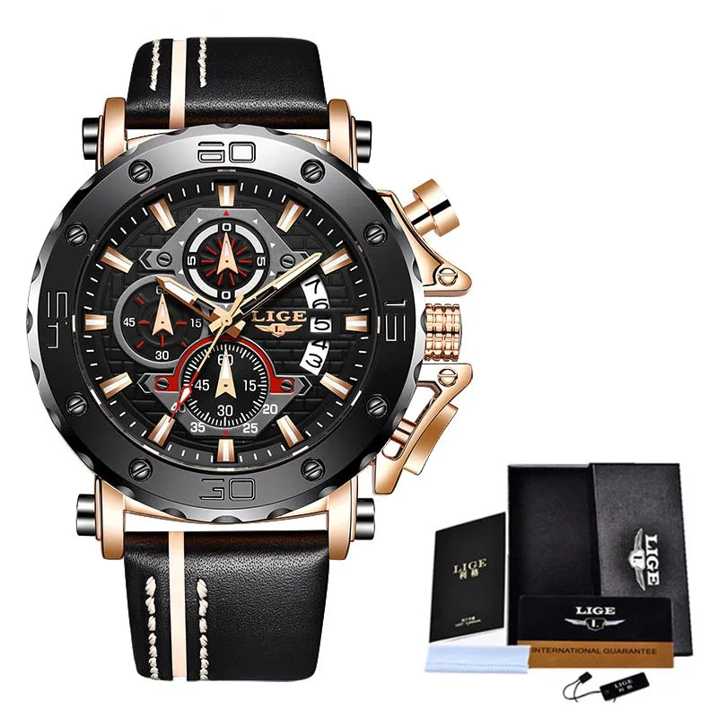 New Business Learther Mens Watches Top Brand Luxury Quartz Watch For Men Waterproof Sport Big Dial Military Wristwatch - MOBITECH  WATCH