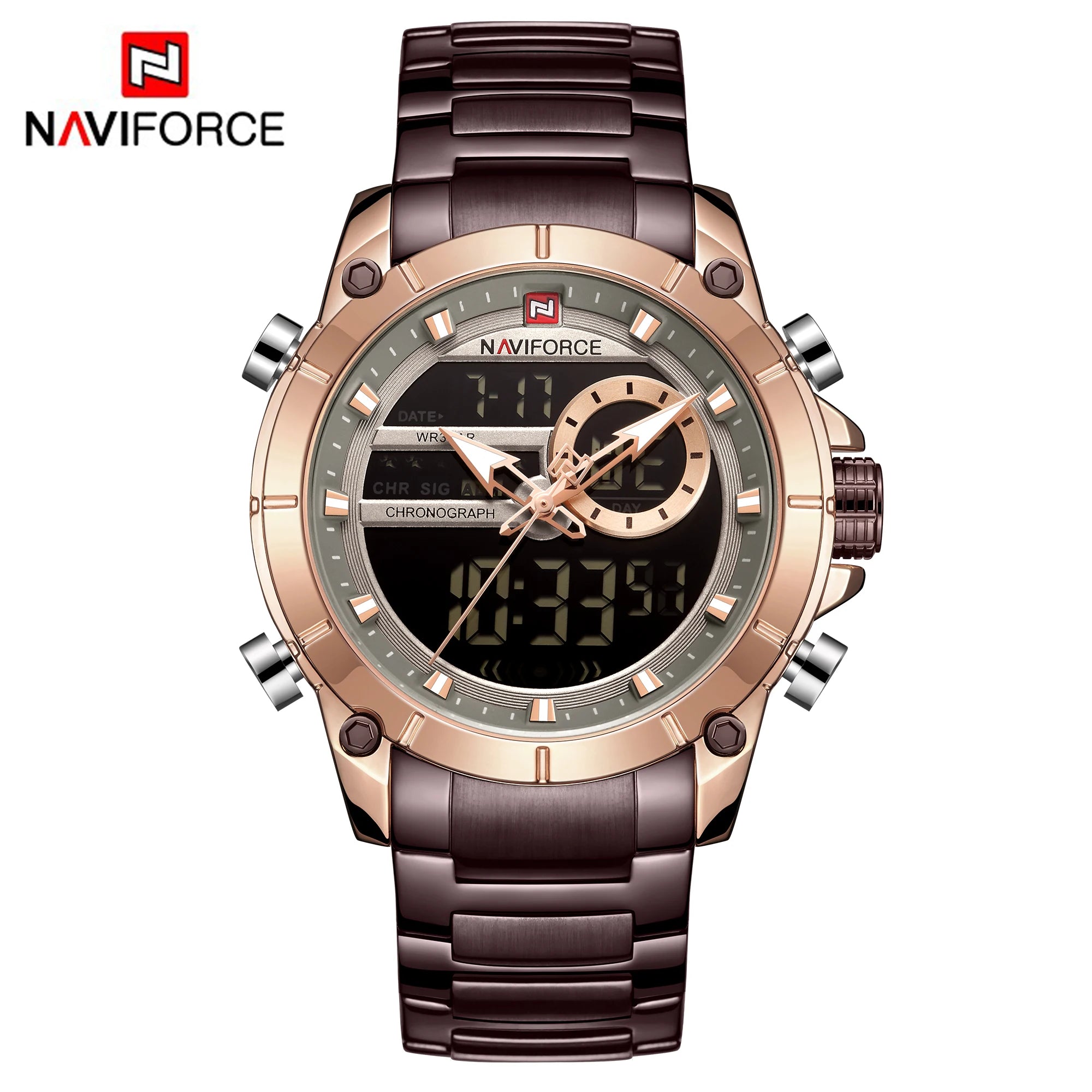 NAVIFORCE 9163 Luxury Original Sport Wrist Watch For Men Quartz Steel Waterproof Dual Display Military Watches Relogio Masculino - MOBITECH  WATCH