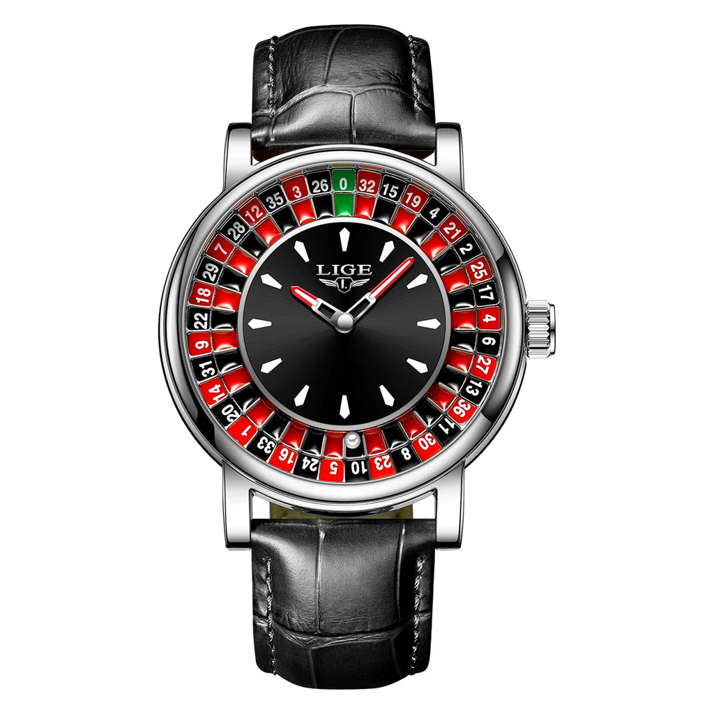 Quartz Man Watch Fashion Luxury Creative Roulette Game Dial Design Leather Casual Life Waterproof Watches for Men Gifts+Box - MOBITECH  WATCH