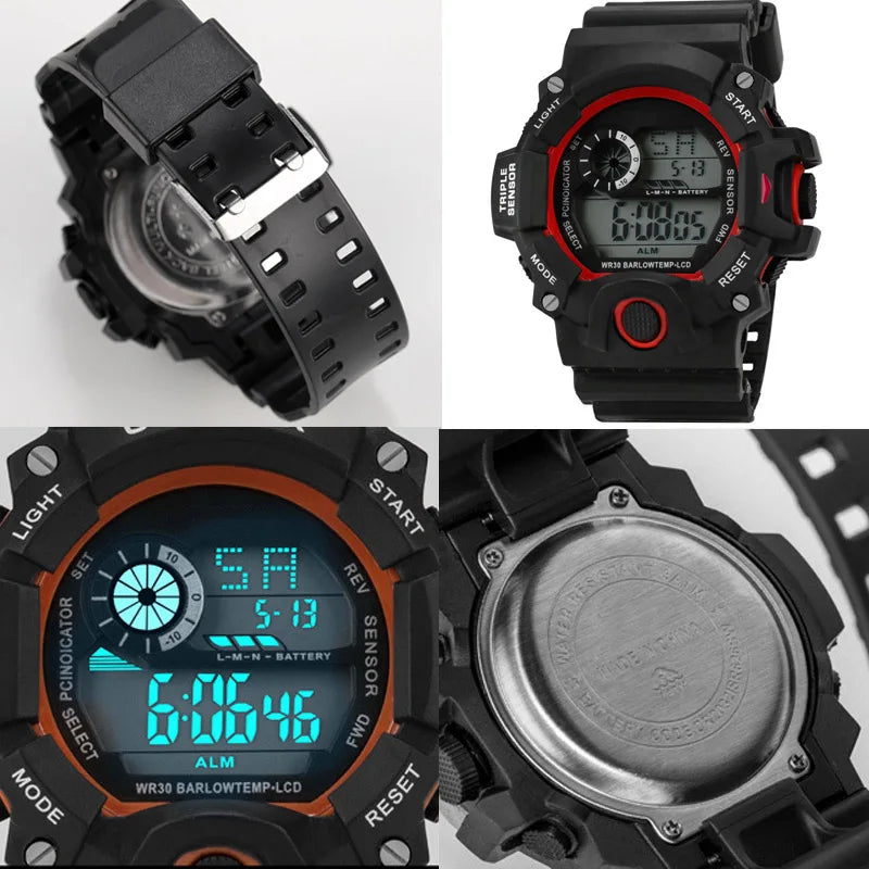 Fashion Men's Watch Sports Electronic Wristwatch Large dial Multifunctional Waterproof Luminous Alarm Kids Male's Military Watch - MOBITECH  WATCH