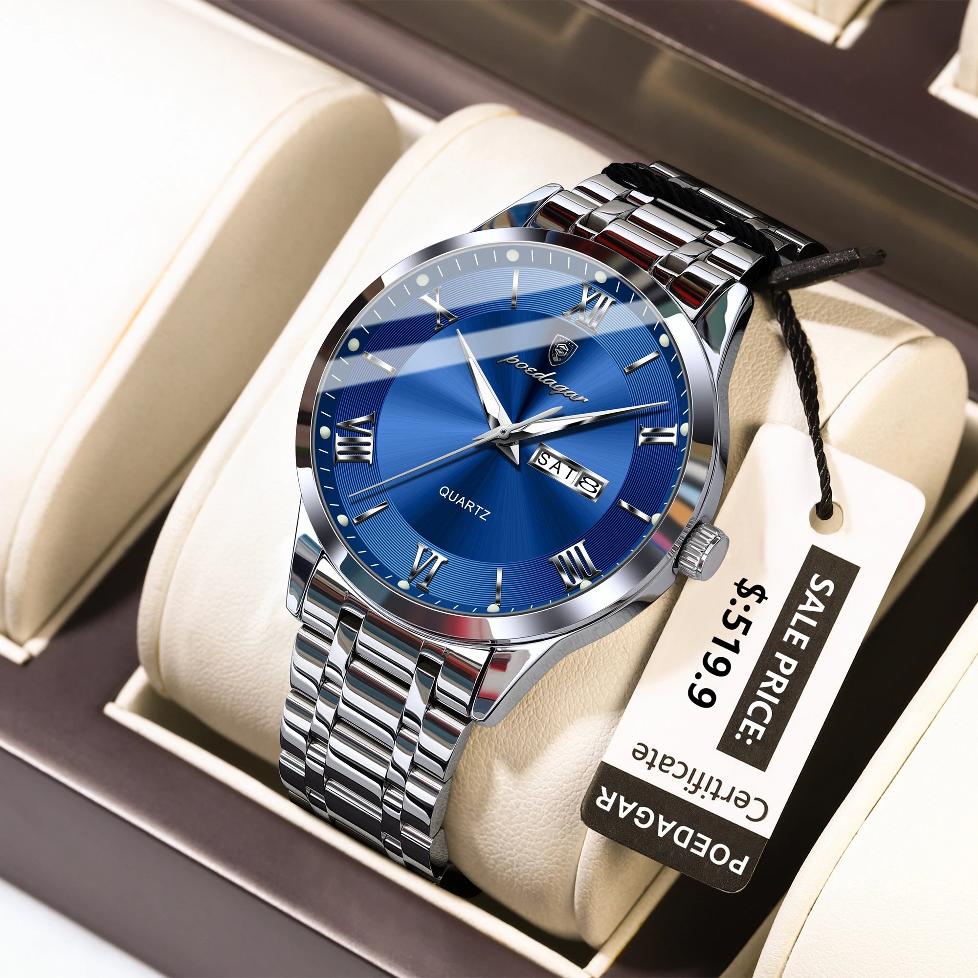 POEDAGAR Luxury Casual Watch For Man Date Week Waterproof Luminous Stainless Steel Men Watch Sport Quartz Men's Watches Male+Box - MOBITECH  WATCH