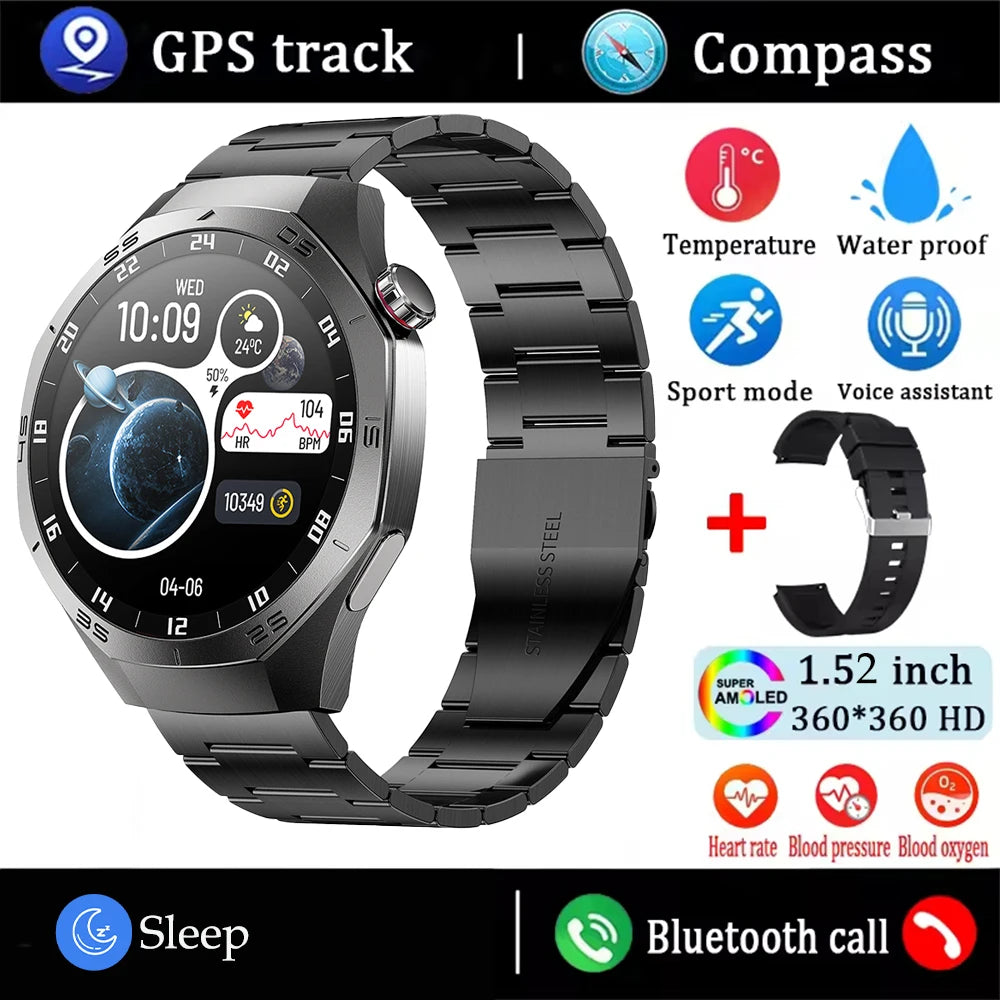 2025New For Android and ios Smart Watch Men AMOLED Screen GPS Motion trajectory Heart Rate Bluetooth Calls SmartWatch Waterproof - MOBITECH  WATCH