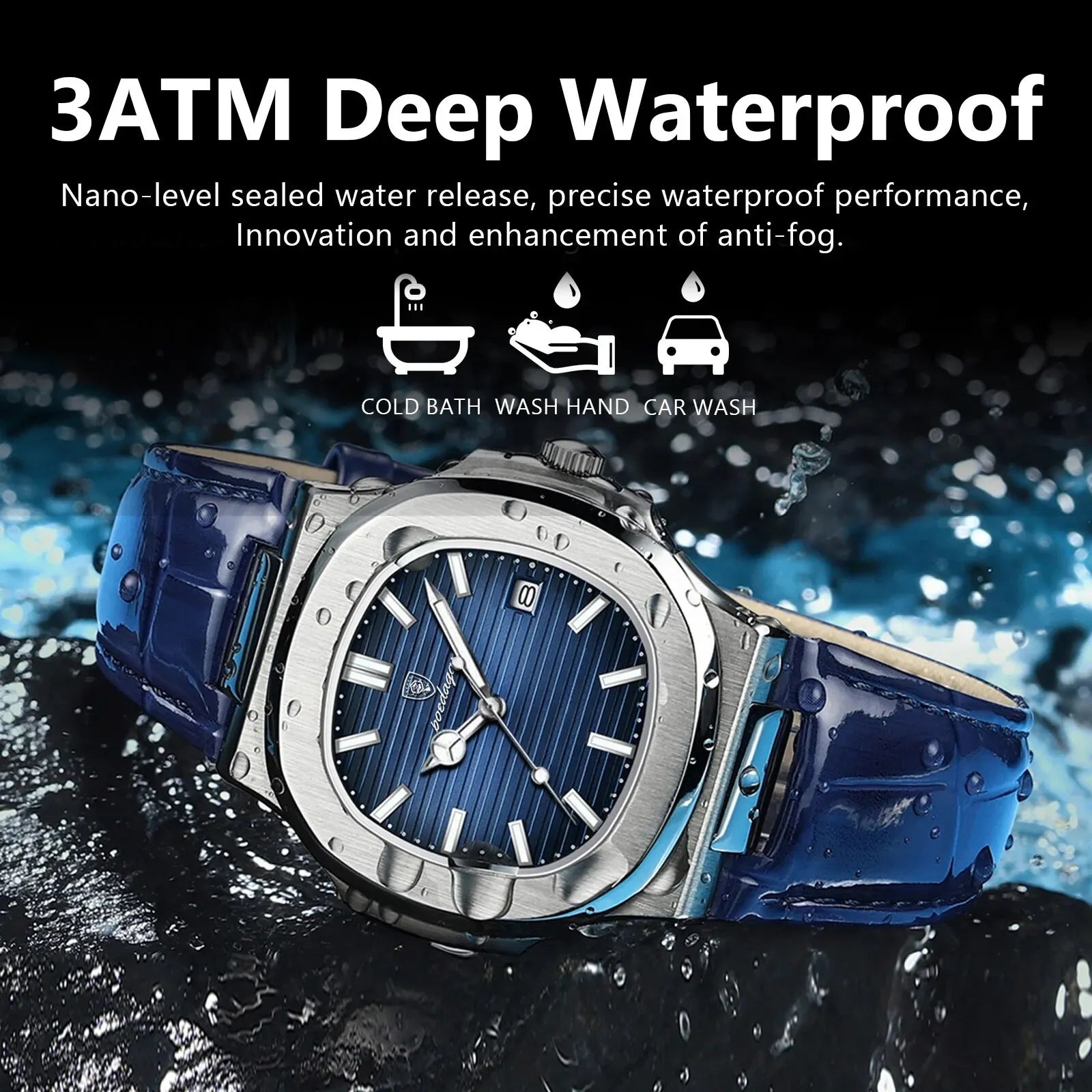 Top Luxury Square Man Watch Date Waterproof Luminous Men Wristwatch High Quality Leather Men's Quartz Watches - MOBITECH  WATCH