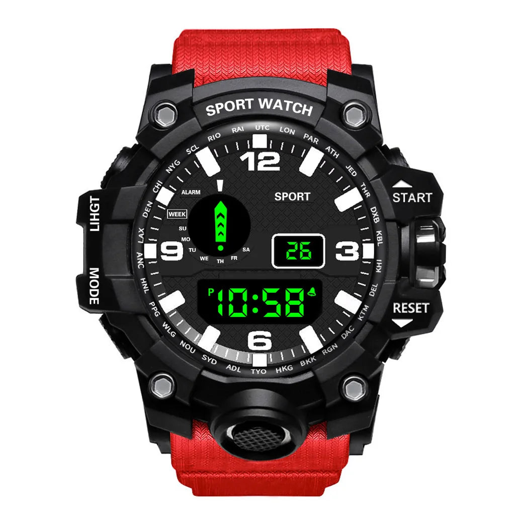 Fashion Men's Watch Sports Electronic Wristwatch Large dial Multifunctional Waterproof Luminous Alarm Kids Male's Military Watch - MOBITECH  WATCH