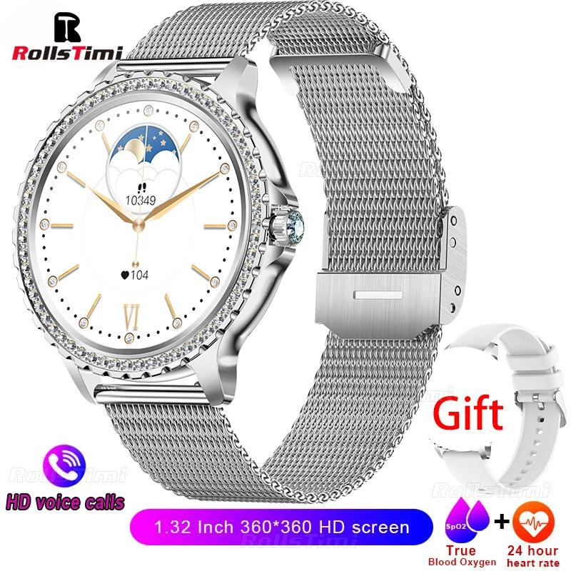 Fashion Luxury Gold Women Smart Watch Heart rate Blood Oxygen Sleep Monitoring Diamond Bracelet Bluetooth Call Smartwatch Ladies - MOBITECH  WATCH