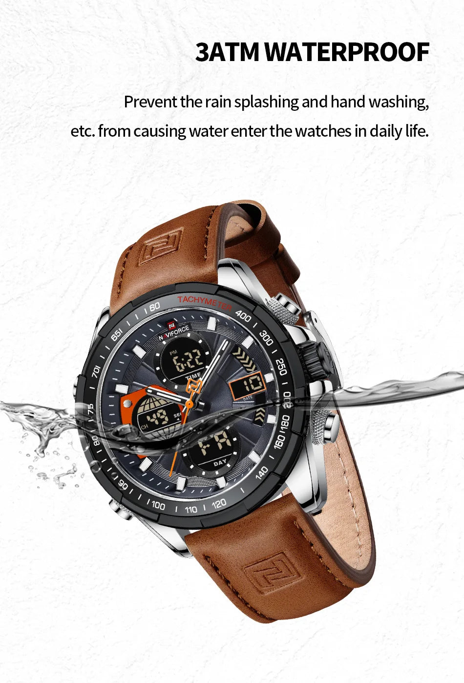 NAVIFORCE Sport Watches for Men Strong Luminous Dual Display Waterproof Quartz Genuine Leather Wristwatch Relogio Masculino - MOBITECH  WATCH