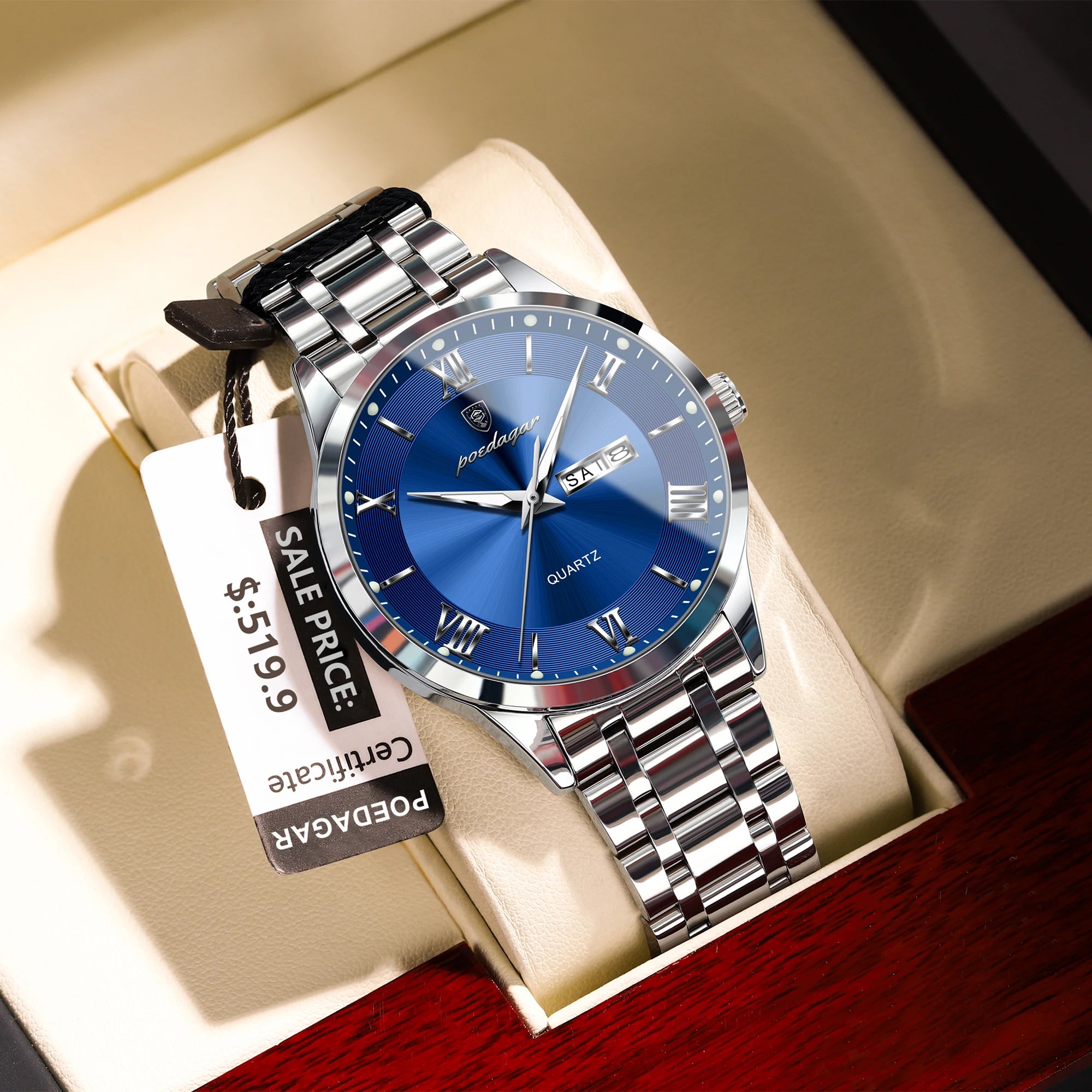 POEDAGAR Luxury Casual Watch For Man Date Week Waterproof Luminous Stainless Steel Men Watch Sport Quartz Men's Watches Male+Box - MOBITECH  WATCH