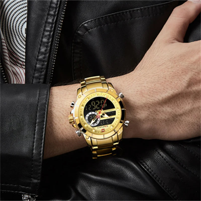NAVIFORCE 9163 Luxury Original Sport Wrist Watch For Men Quartz Steel Waterproof Dual Display Military Watches Relogio Masculino - MOBITECH  WATCH