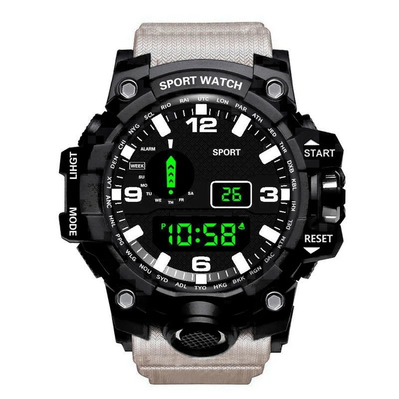 Fashion Men's Watch Sports Electronic Wristwatch Large dial Multifunctional Waterproof Luminous Alarm Kids Male's Military Watch - MOBITECH  WATCH