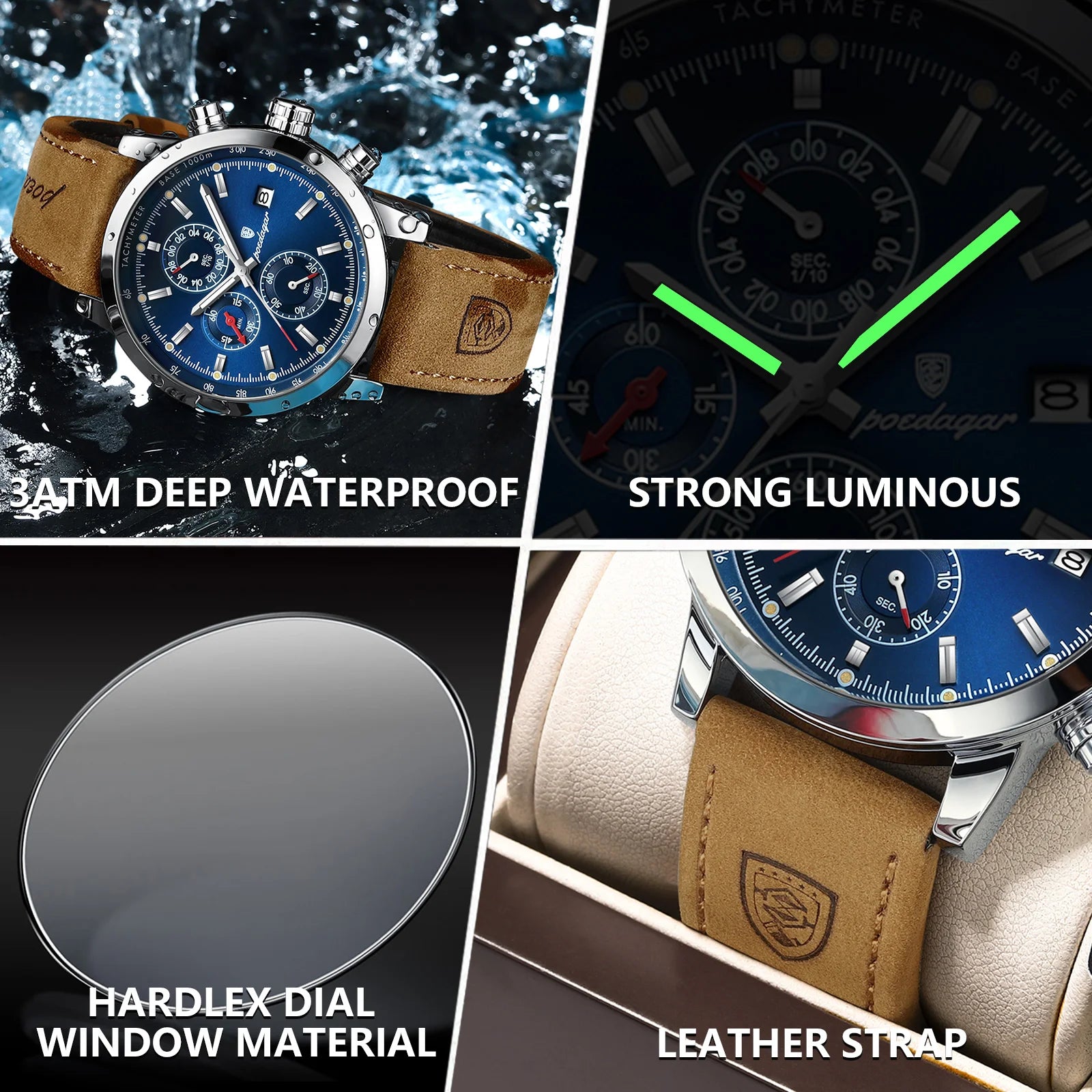 Trendy Man Watch Date Waterproof Luminous Chronograph Men Watch Sports Male Stylish Leather Men's Quartz Watches - MOBITECH  WATCH