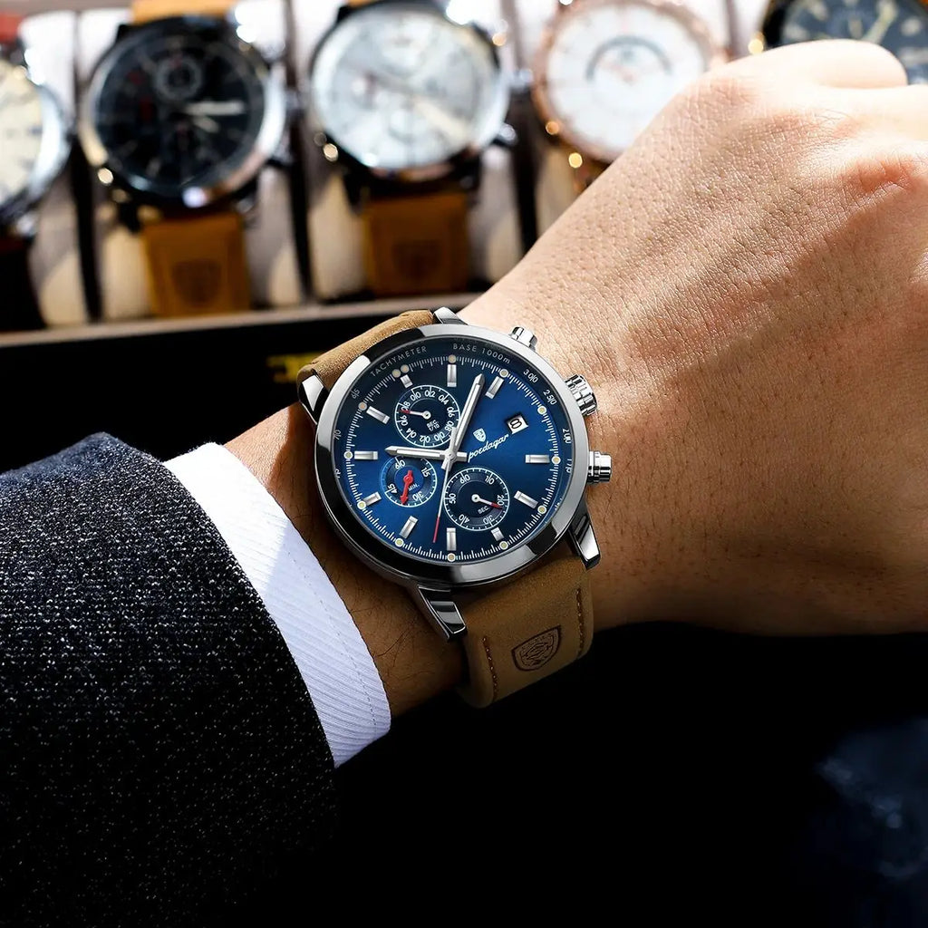 Trendy Man Watch Date Waterproof Luminous Chronograph Men Watch Sports Male Stylish Leather Men's Quartz Watches - MOBITECH  WATCH