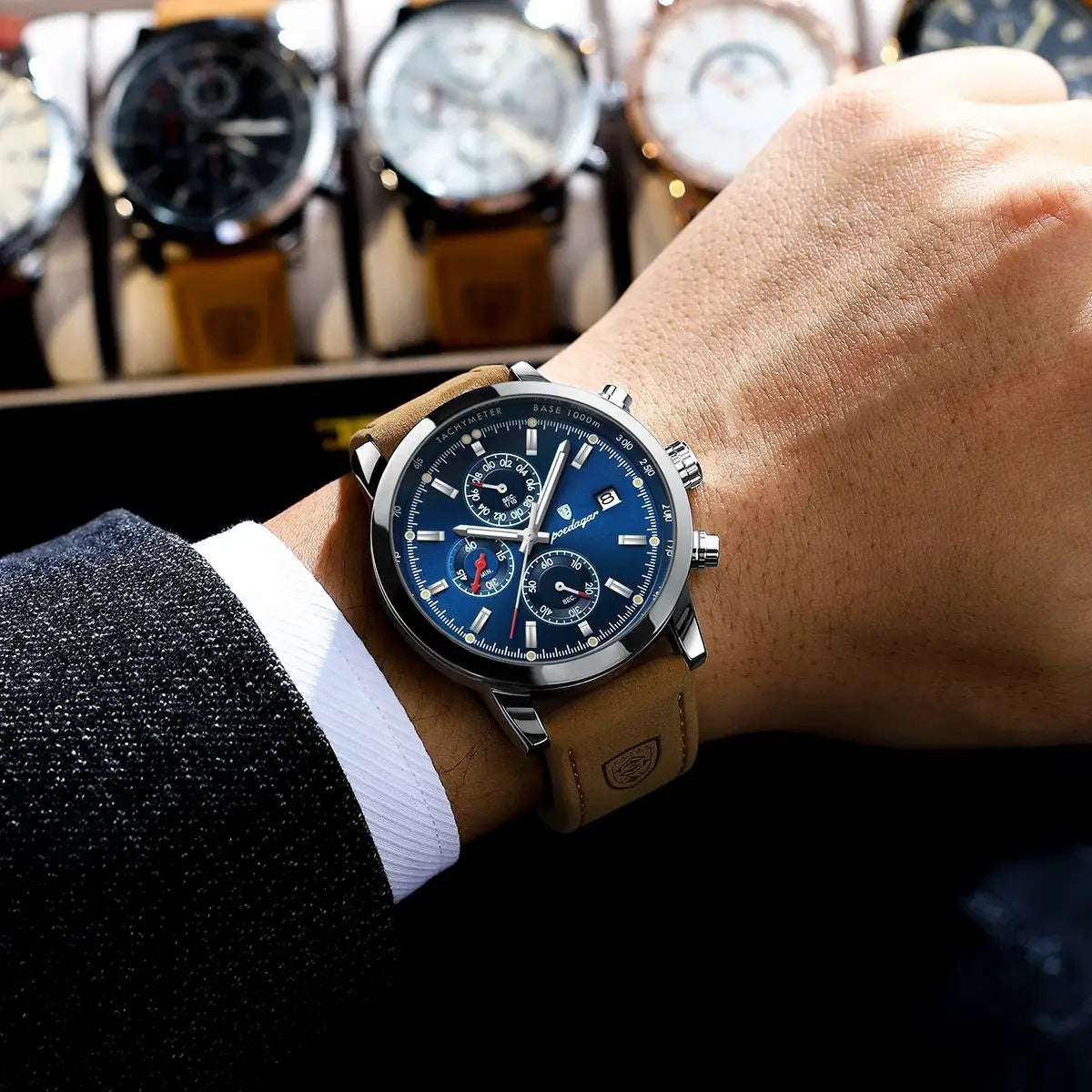Trendy Man Watch Date Waterproof Luminous Chronograph Men Watch Sports Male Stylish Leather Men's Quartz Watches - MOBITECH  WATCH