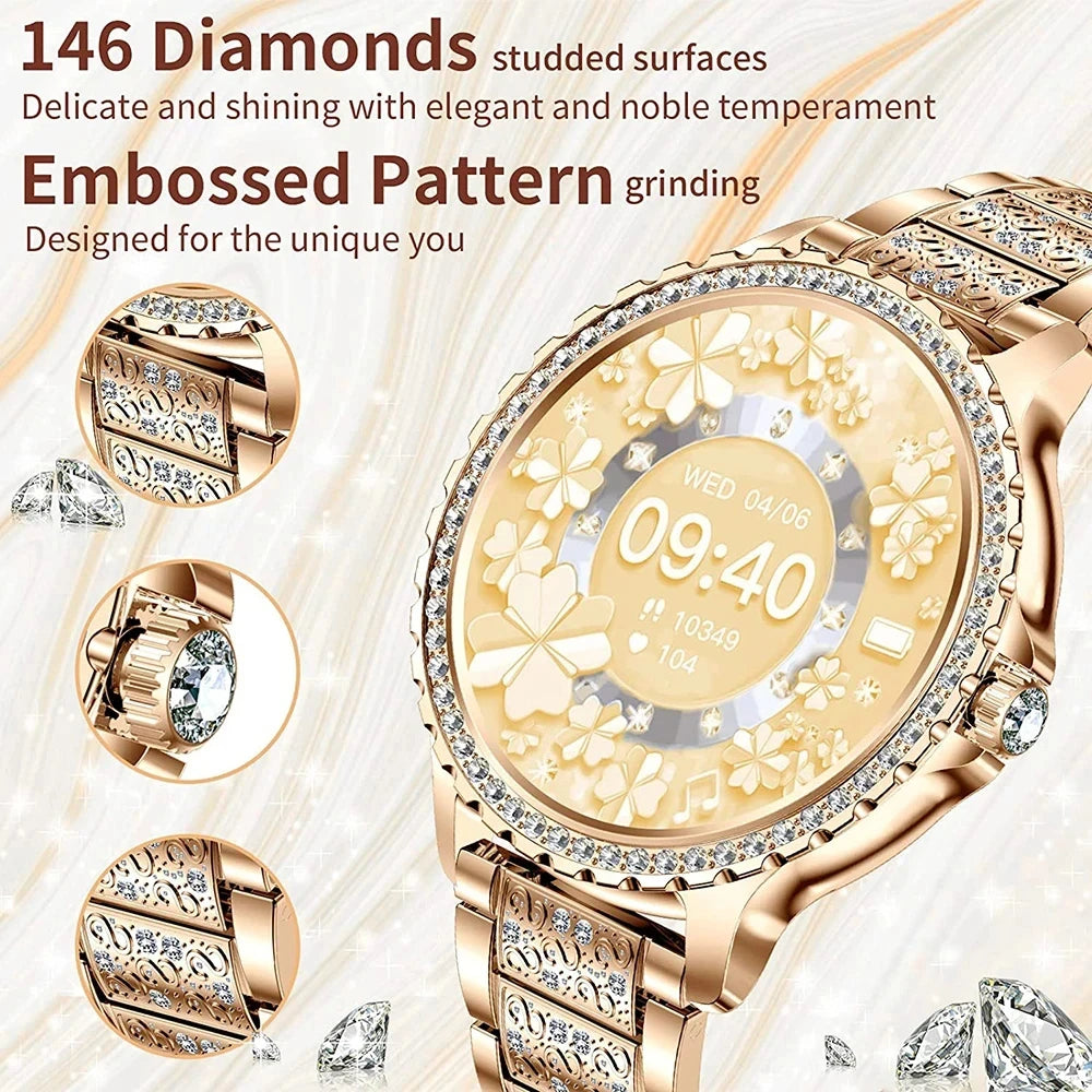 Fashion Luxury Gold Women Smart Watch Heart rate Blood Oxygen Sleep Monitoring Diamond Bracelet Bluetooth Call Smartwatch Ladies - MOBITECH  WATCH