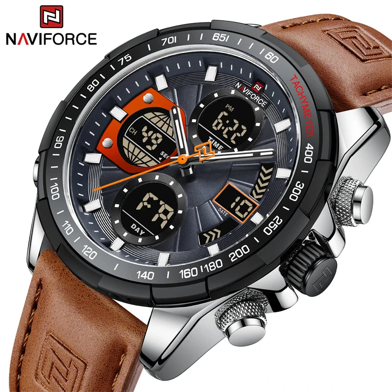 NAVIFORCE Sport Watches for Men Strong Luminous Dual Display Waterproof Quartz Genuine Leather Wristwatch Relogio Masculino - MOBITECH  WATCH