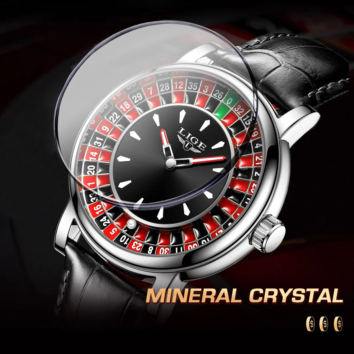 Quartz Man Watch Fashion Luxury Creative Roulette Game Dial Design Leather Casual Life Waterproof Watches for Men Gifts+Box - MOBITECH  WATCH