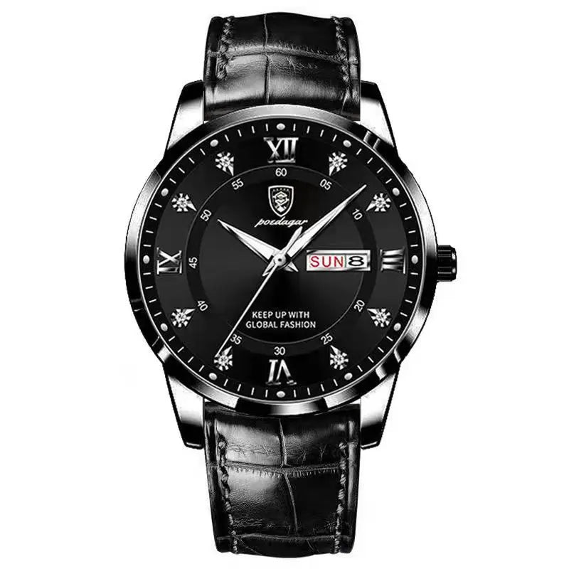 POEDAGAR Men Watch Fashion High Quality Leather Watches Waterproof Luminous Week Date Top Brand Luxury Quartz Man Wristwatch - MOBITECH  WATCH