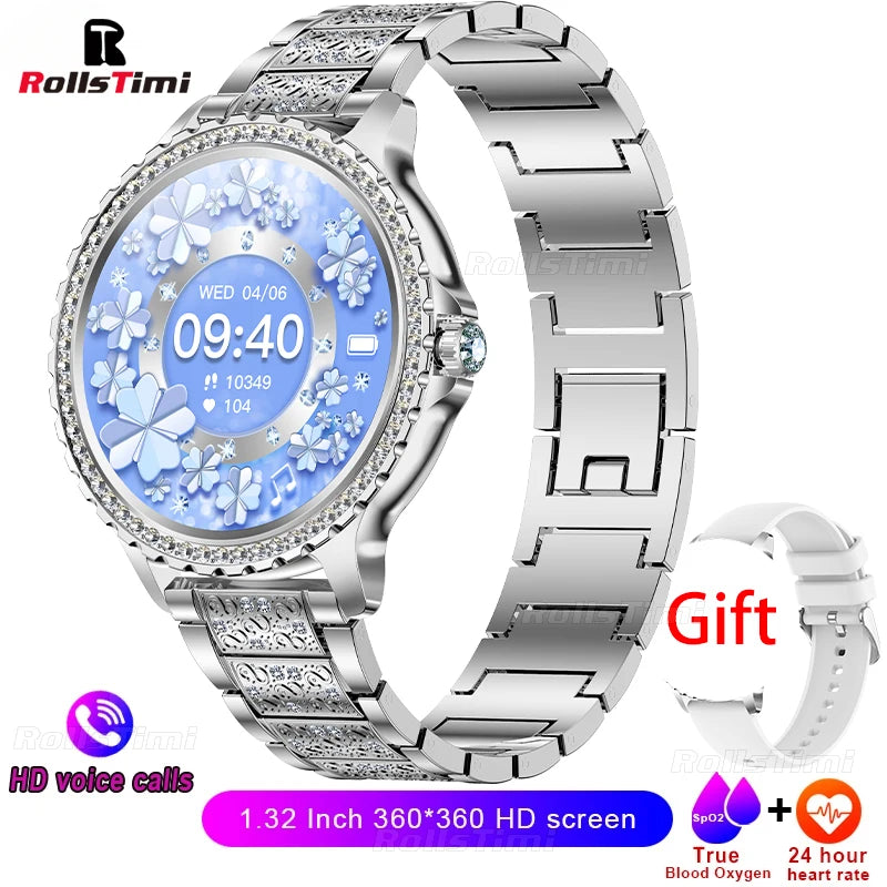 Fashion Luxury Gold Women Smart Watch Heart rate Blood Oxygen Sleep Monitoring Diamond Bracelet Bluetooth Call Smartwatch Ladies - MOBITECH  WATCH