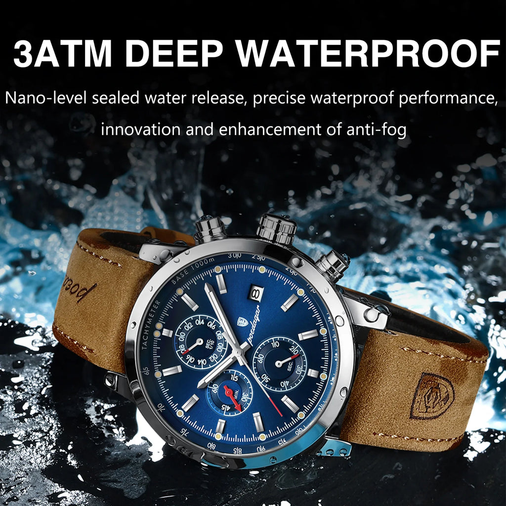 Trendy Man Watch Date Waterproof Luminous Chronograph Men Watch Sports Male Stylish Leather Men's Quartz Watches - MOBITECH  WATCH