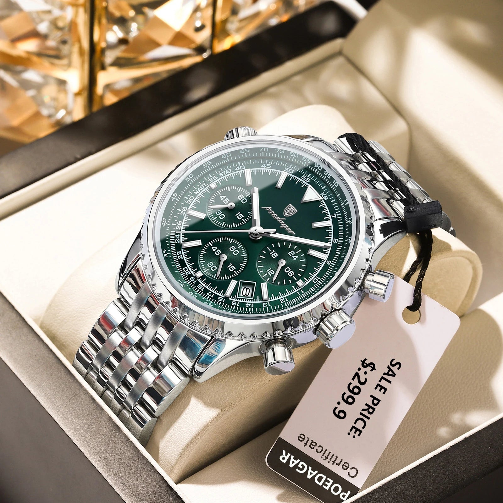 POEDAGAR Business Man Watch Chronograph Date Waterproof Luminous Men's Watches Stainless Steel Trendy Quartz Male Wristwatch+Box - MOBITECH  WATCH
