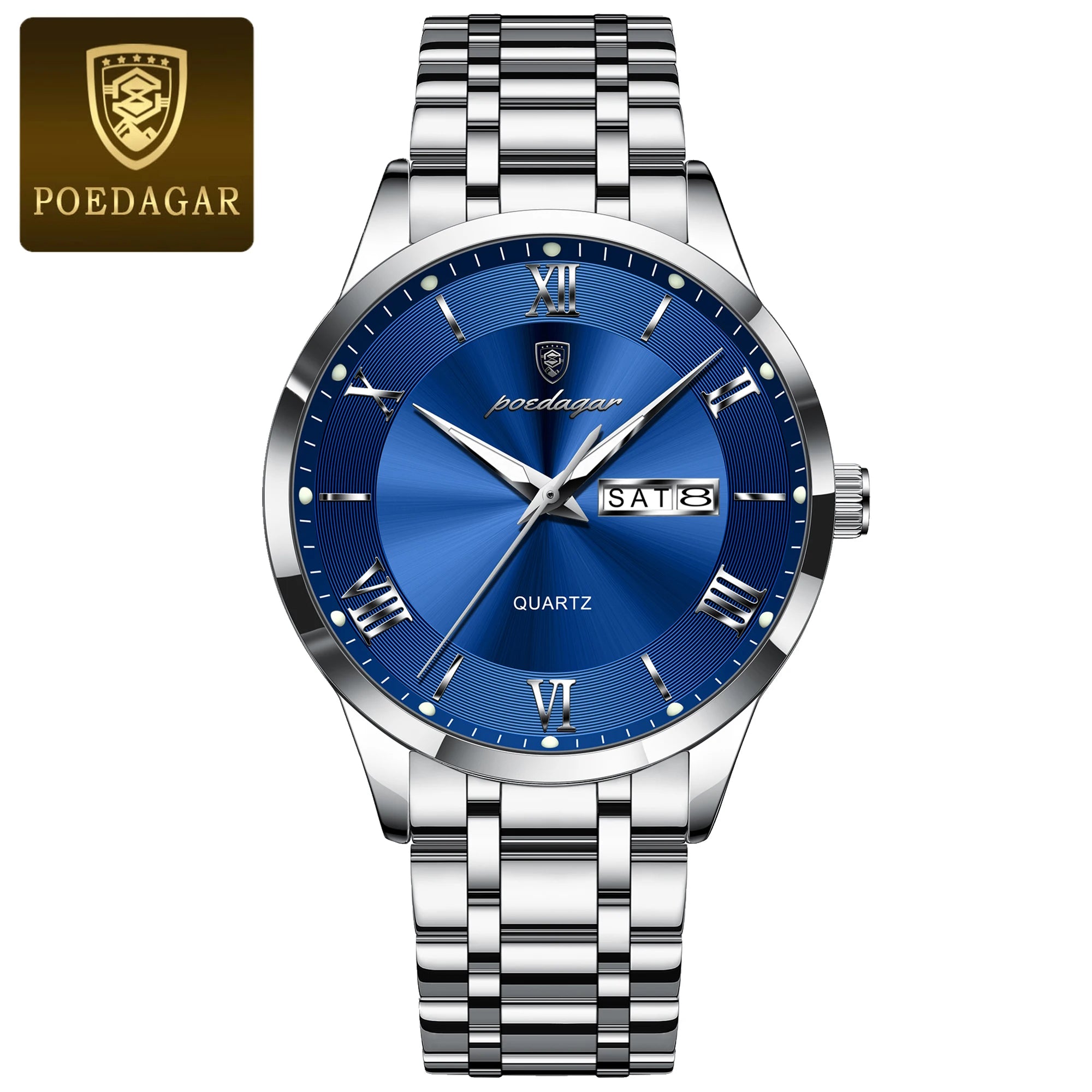 POEDAGAR Luxury Casual Watch For Man Date Week Waterproof Luminous Stainless Steel Men Watch Sport Quartz Men's Watches Male+Box - MOBITECH  WATCH