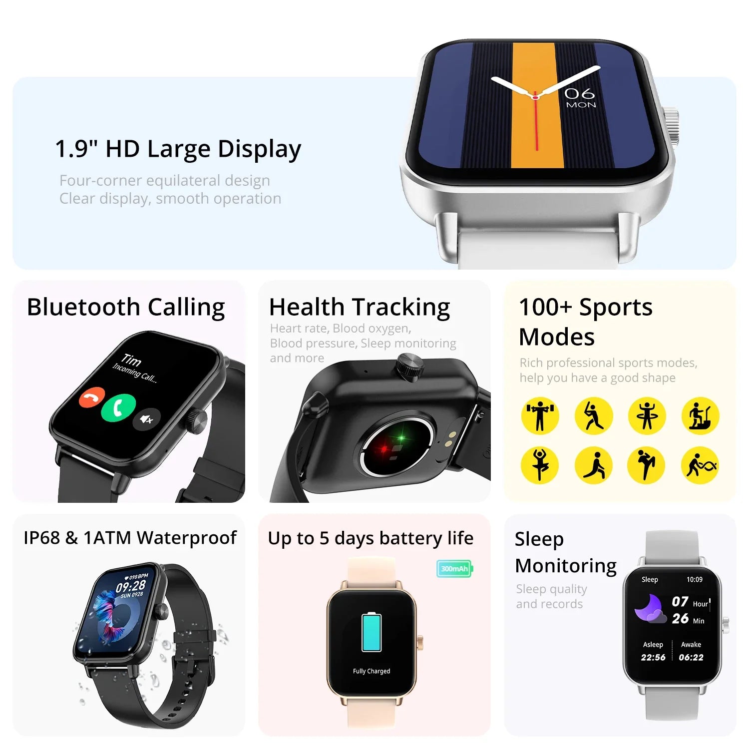 COLMI P81 Voice Calling Smart Watch Ultra 1.9 inch Screen 24H Health Monitor 100+ Sports Modes, Bluetooth Smartwatch Men Women - MOBITECH  WATCH