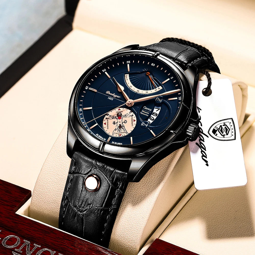 Luxury Business Men's Quartz Wristwatch Waterproof Luminous Date Leather Man Watch Fashion Watches For Men Reloj Hombre - MOBITECH  WATCH