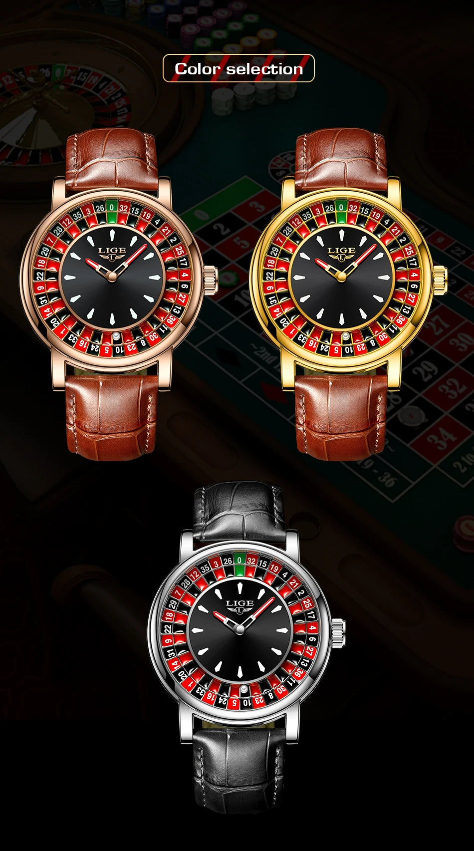 Quartz Man Watch Fashion Luxury Creative Roulette Game Dial Design Leather Casual Life Waterproof Watches for Men Gifts+Box - MOBITECH  WATCH