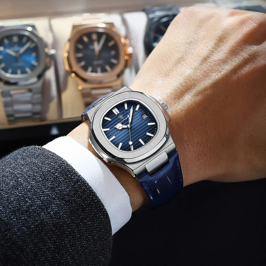 Top Luxury Square Man Watch Date Waterproof Luminous Men Wristwatch High Quality Leather Men's Quartz Watches - MOBITECH  WATCH