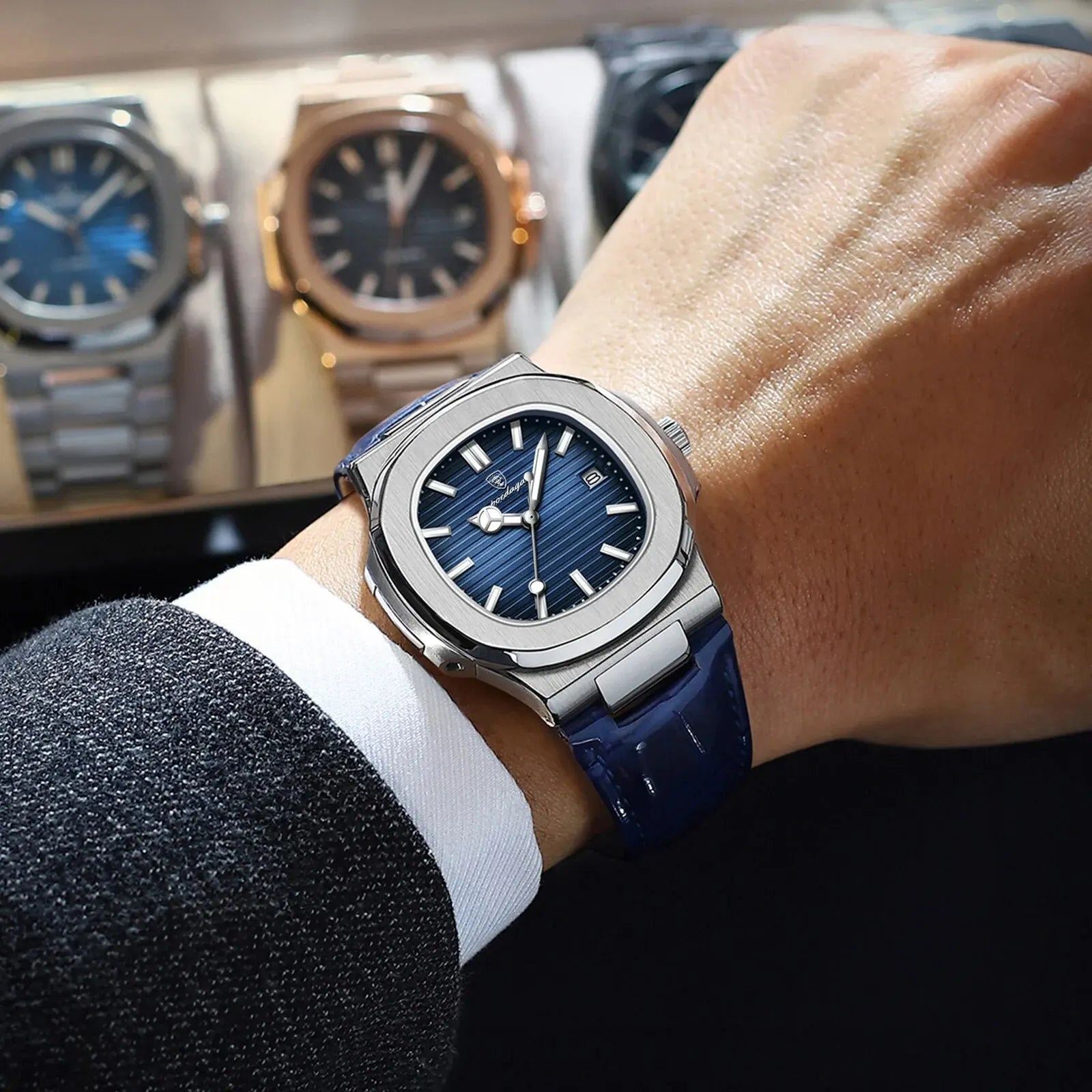 Top Luxury Square Man Watch Date Waterproof Luminous Men Wristwatch High Quality Leather Men's Quartz Watches - MOBITECH  WATCH
