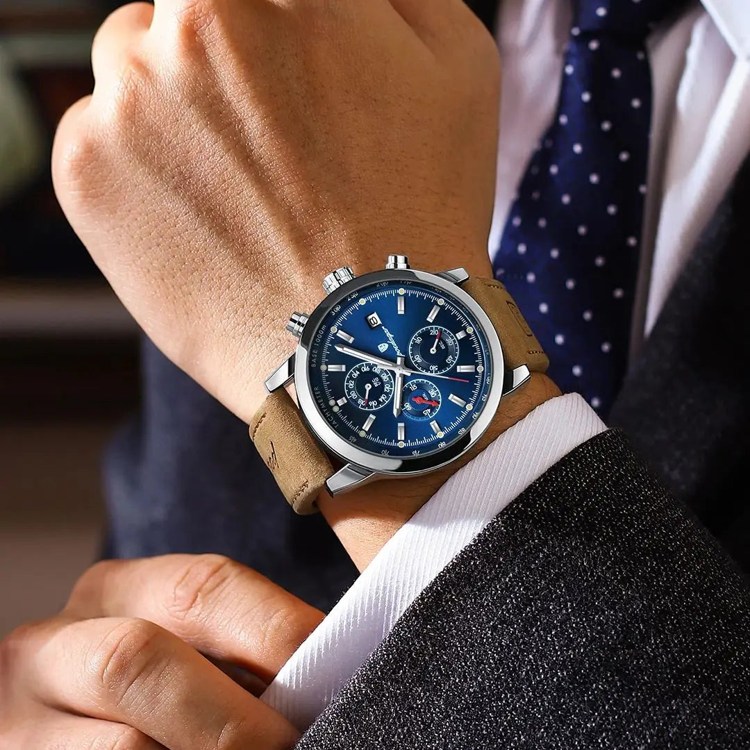 Trendy Man Watch Date Waterproof Luminous Chronograph Men Watch Sports Male Stylish Leather Men's Quartz Watches - MOBITECH  WATCH
