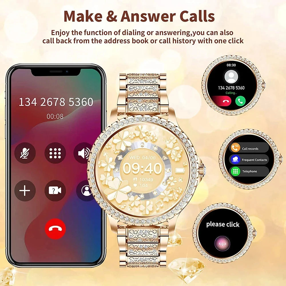 Fashion Luxury Gold Women Smart Watch Heart rate Blood Oxygen Sleep Monitoring Diamond Bracelet Bluetooth Call Smartwatch Ladies - MOBITECH  WATCH