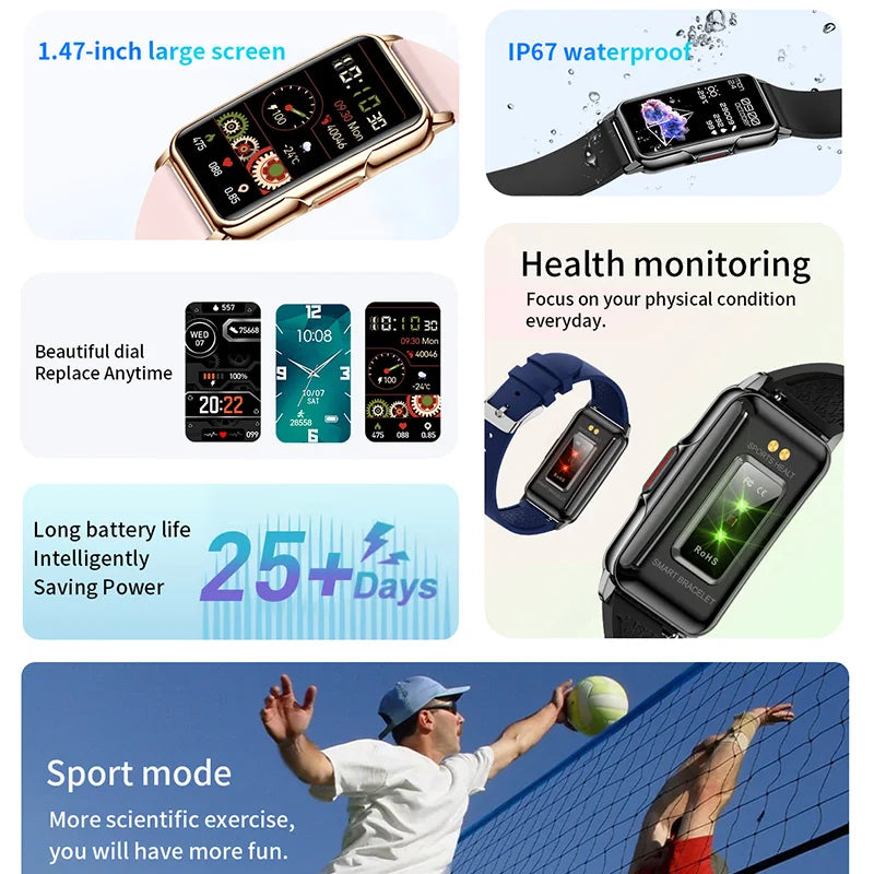 For Android IOS Smart Bracelet Women Smartwatch Men Heart Rate Blood Oxygen Waterproof Sport Smart Band Watch For Ladies +Gift - MOBITECH  WATCH