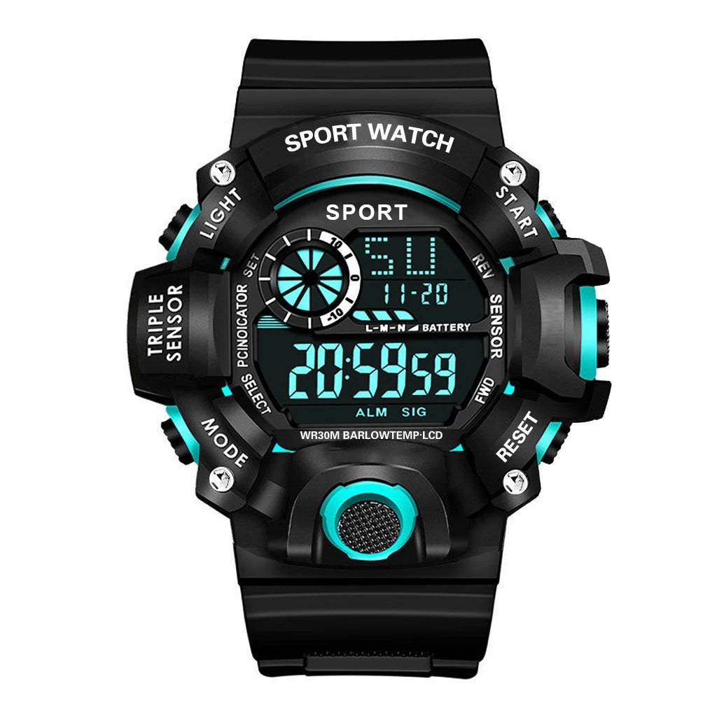 Fashion Men's Watch Sports Electronic Wristwatch Large dial Multifunctional Waterproof Luminous Alarm Kids Male's Military Watch - MOBITECH  WATCH