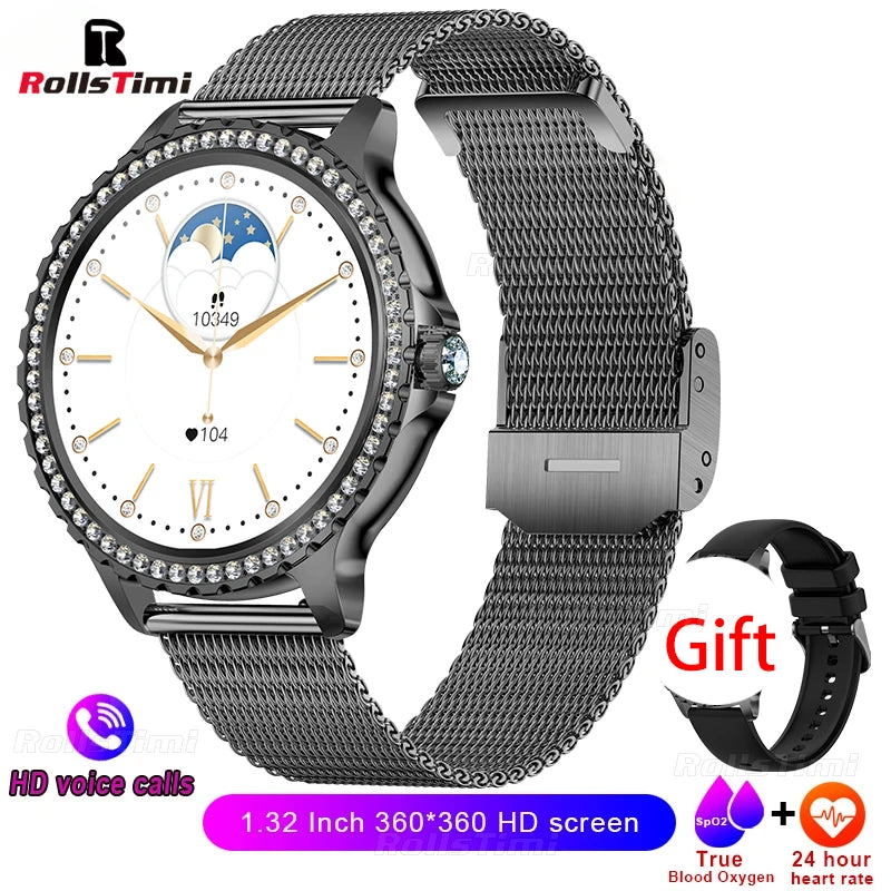 Fashion Luxury Gold Women Smart Watch Heart rate Blood Oxygen Sleep Monitoring Diamond Bracelet Bluetooth Call Smartwatch Ladies - MOBITECH  WATCH