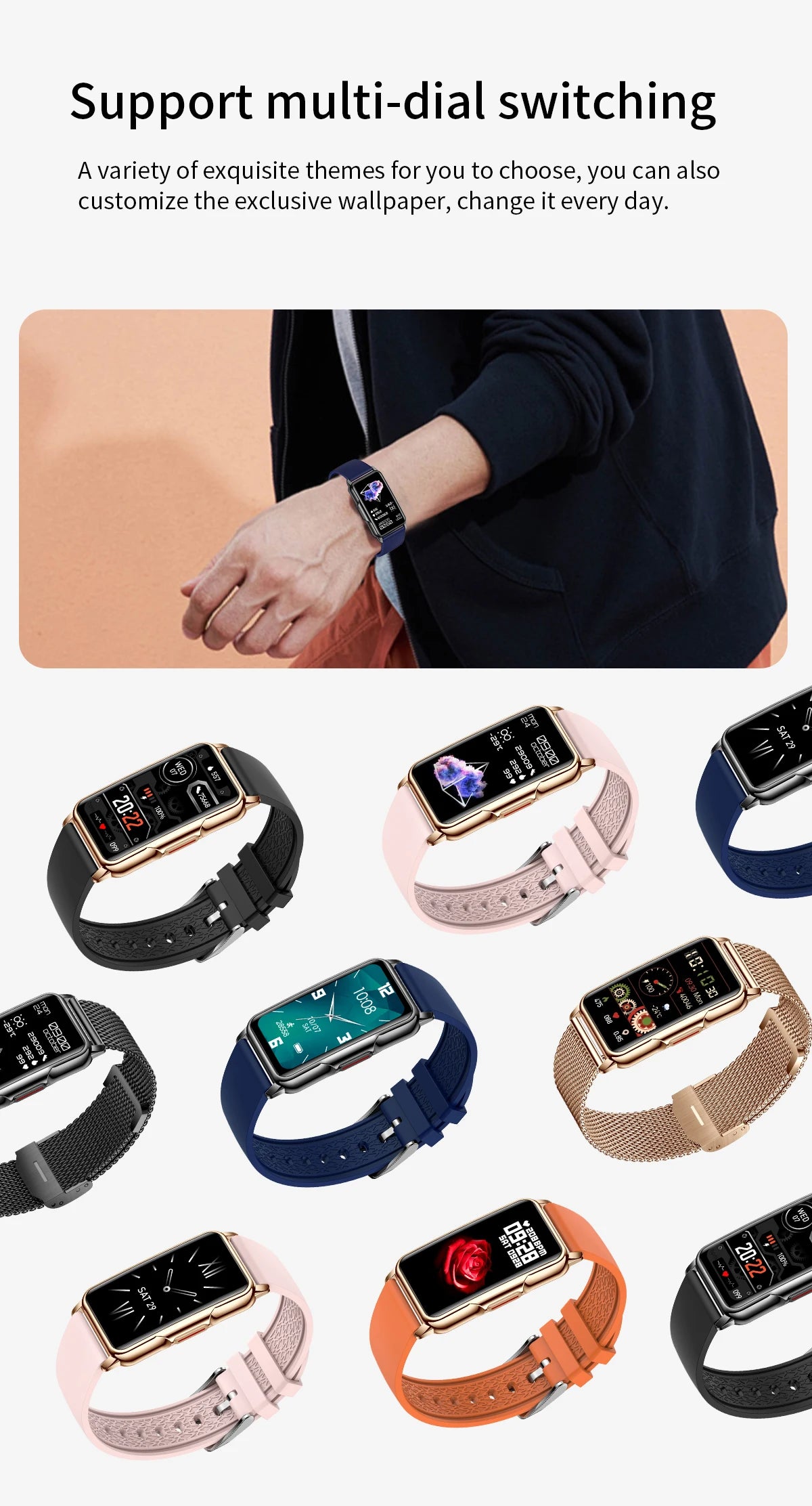 For Android IOS Smart Bracelet Women Smartwatch Men Heart Rate Blood Oxygen Waterproof Sport Smart Band Watch For Ladies +Gift - MOBITECH  WATCH