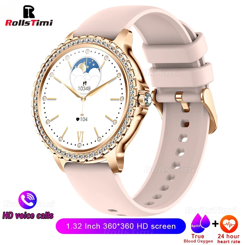 Fashion Luxury Gold Women Smart Watch Heart rate Blood Oxygen Sleep Monitoring Diamond Bracelet Bluetooth Call Smartwatch Ladies - MOBITECH  WATCH